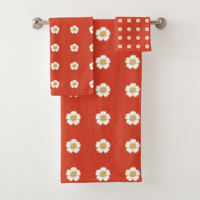 würzig orangefarbene, weiße Buttercup Blume Badhandtuch Set (Insitu)