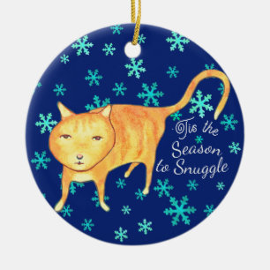 Wuschelwärme und Winterwirbel Weihnachtskatze Keramik Ornament