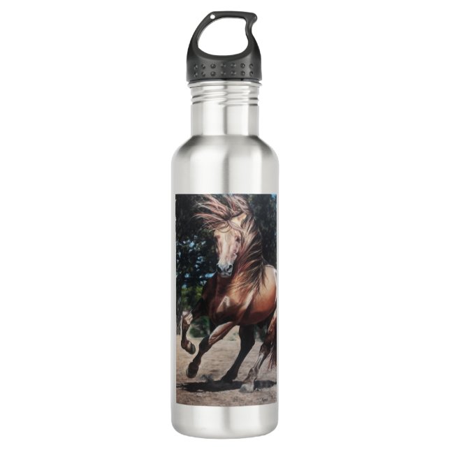 Wüste Andalusien Lusitano Hengst läuft Edelstahlflasche (Vorderseite)