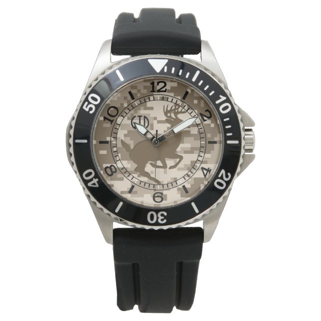 Wüste Beige Digital Camouflage Deer Camouflage Mon Armbanduhr (Vorderseite)