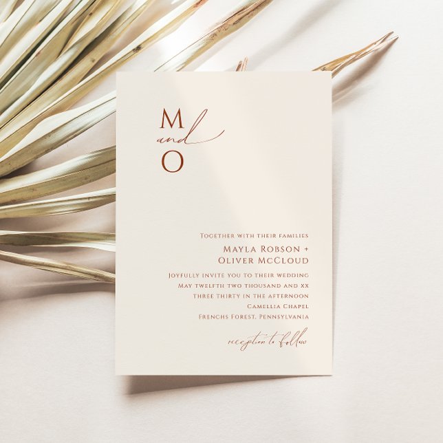 Wüste | Beige Monogram Wedding Einladung (Von Creator hochgeladen)