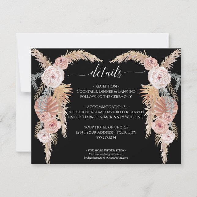 Wüste Boho Pampas Grass Floral n Foliage Hochzeit Einladung (Vorderseite)