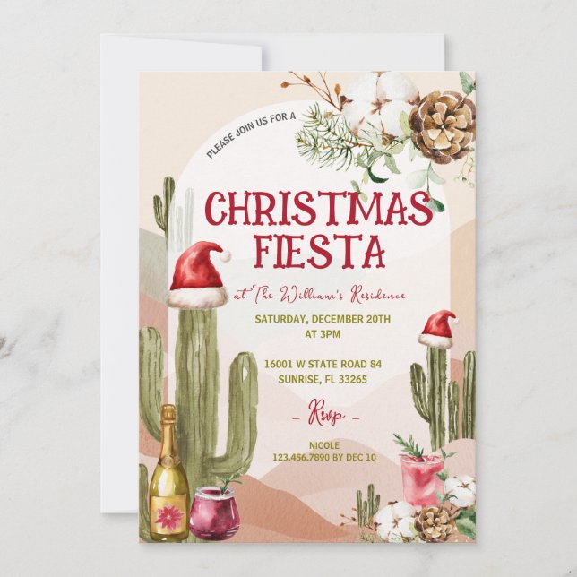 Wüste Cactus Holiday Cocktail Weihnachts-Fiesta Einladung (Vorderseite)