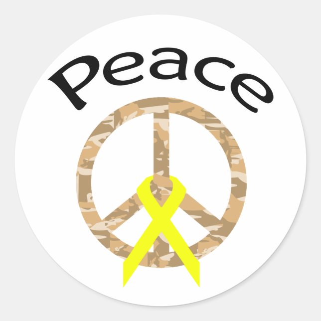 Wüste Camouflage Peace Ribbon & Word Runder Aufkleber (Vorderseite)