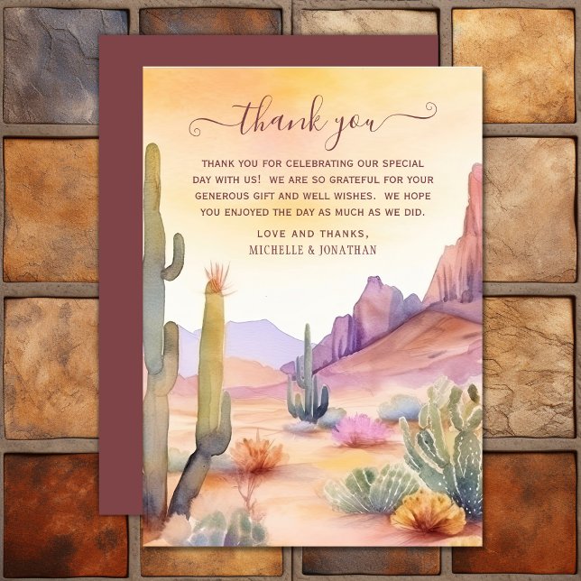 Wüste der Wasserfarben und Kakteen, Hochzeiten im  Dankeskarte (Watercolor Desert and Cactus Southwestern Wedding Thank You Card)
