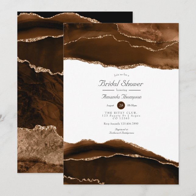 Wüste Gold Watercolor Agate Brautparty Einladung (Vorne/Hinten)