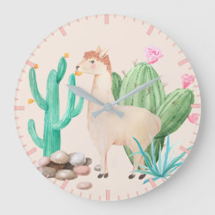Wüste LIama Cactus Blume Stones Große Wanduhr
