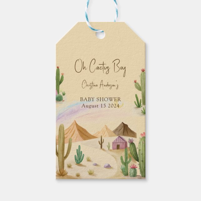 Wüste Oh Cactus Boy Boho Arch Baby Shower Geschenkanhänger (Vorderseite)