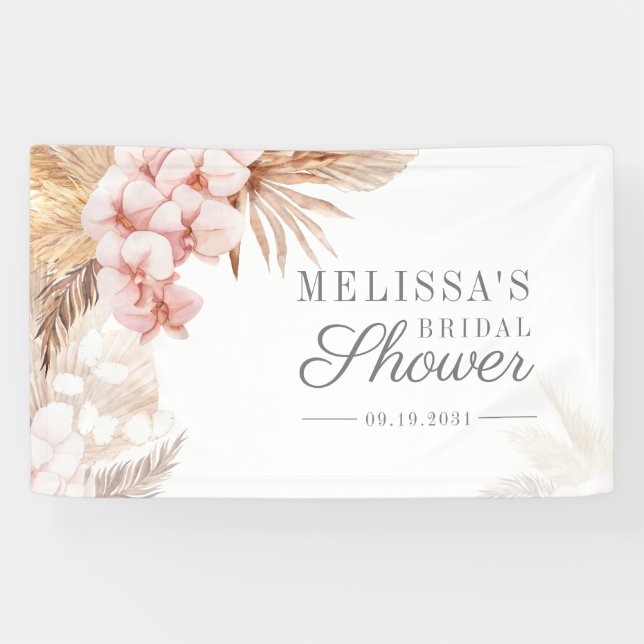 Wüste Pampas Grass Boho Pink Brautparty Banner (Horizontal)