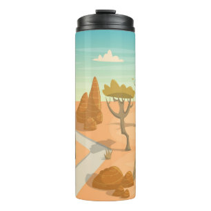 Wüste Road Landschaft: Cartoon Vintag. Thermosbecher