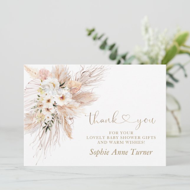 Wüste Rose Pampas Grass Baby Shower Kalligraphie Dankeskarte (Stehend Vorderseite)