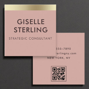 Wüste Rose Pink Gold Foil Luxury QR Code Minimal Quadratische Visitenkarte