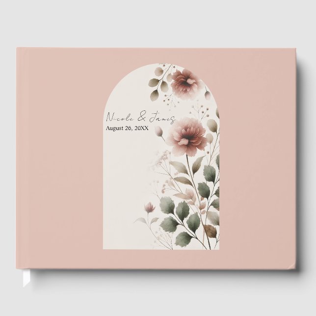 Wüste Rose Pink & Green Blumengrün Hochzeit Gästebuch (Vorderseite)