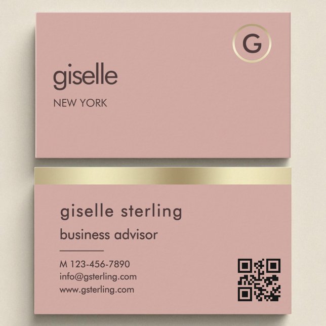 Wüste Rose QR Code Imitats Gold Foil Monogram Visitenkarte (Von Creator hochgeladen)