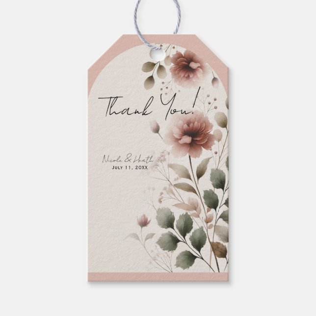 Wüste Rose Rosa Blumengrün Bridal Wedding Geschenkanhänger (Vorderseite)