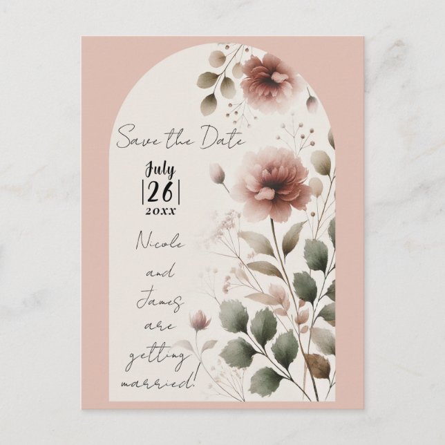 Wüste Rose Rosa und Grün Save the Date Ankündigungspostkarte (Vorderseite)
