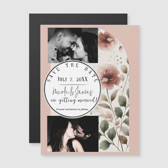 Wüste Rose Rosa und Grün Save the Date Magnetkarte (Vorne/Hinten)