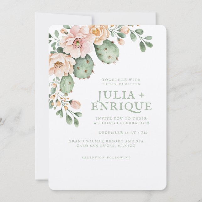 Wüste Rose und Kakteen Wedding Einladung (Vorderseite)