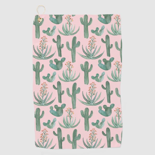 Wüste Saguaro Cacti Succulents Wasserfarbe Golfhandtuch (Vorderseite)