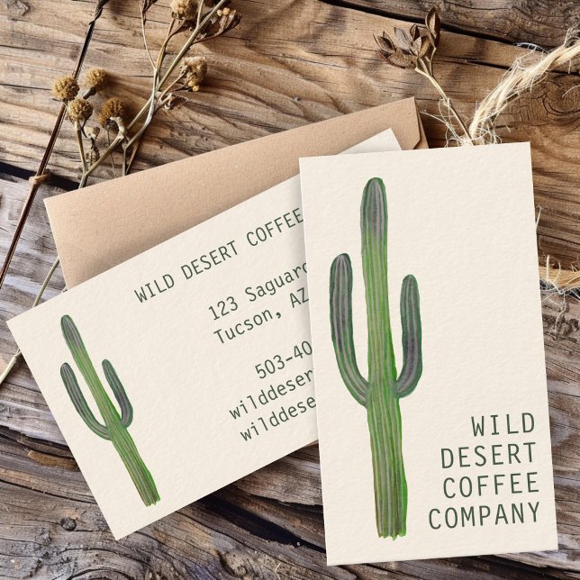 Wüste Saguaro Cacti Wasserfarbe Einzigartig Rustik Visitenkarte (Desert Saguaro Cacti Watercolor Unique Rustic Chic Simple Minimalist Business Card
)