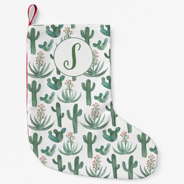 Wüste Saguaro Cactus Succulents Muster CUSTOM Kleiner Weihnachtsstrumpf (Vorderseite)
