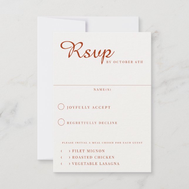 Wüste Sienna Meal Choice Hochzeit RSVP Karte (Vorderseite)