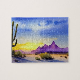 Wüste Sonnenaufgang Landschaftlich Wasserfarbe