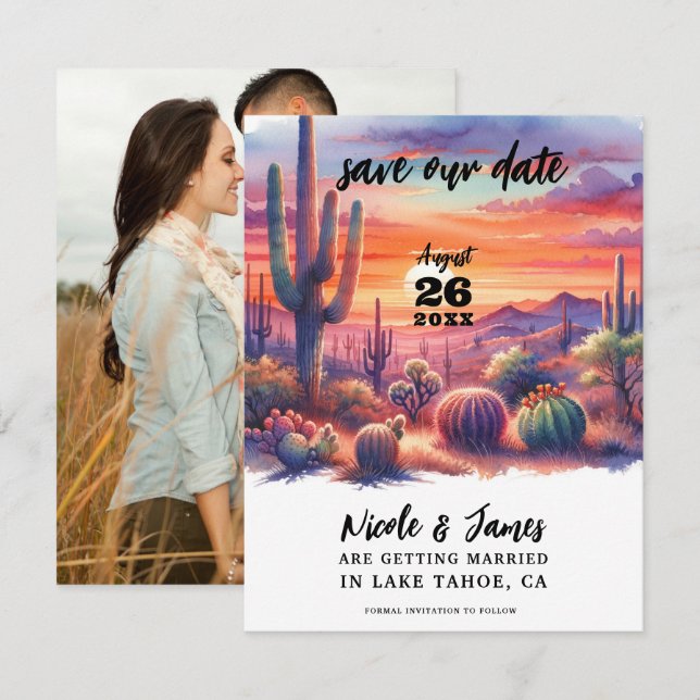 Wüste Sonnenuntergang Glühen Wasserfarbe Save the  Einladung (Vorne/Hinten)