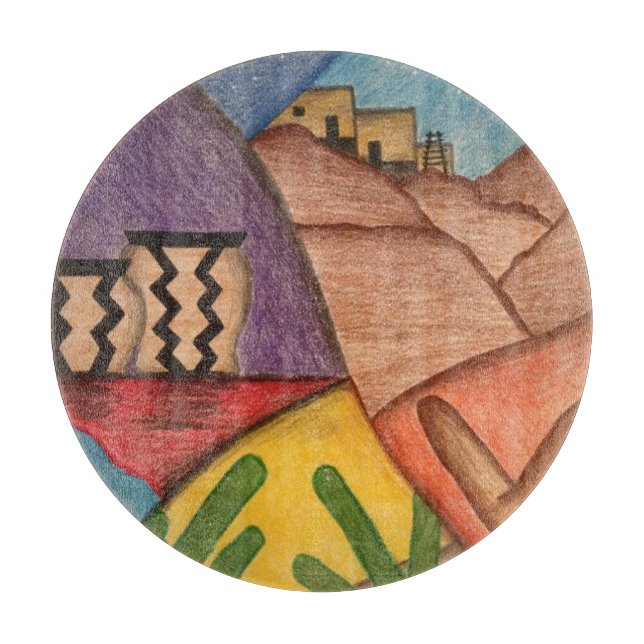 Wüste Südwest Kaktus Folk Art Schneidebrett (Vorderseite)