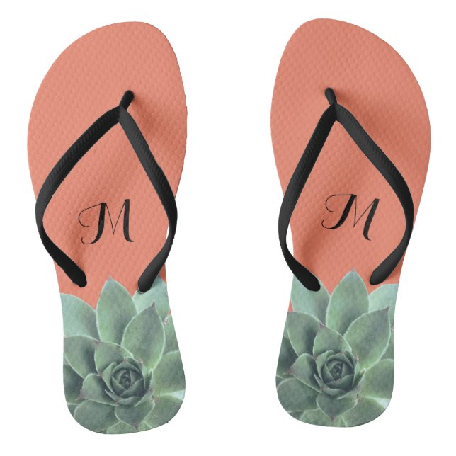 Wüste Sukkulare Monogram grün und pfirsichfarben Flip Flops (Fußbett)
