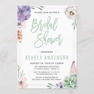 Wüste Sukkulent Boho Bridal Dusche Einladung