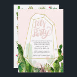 Wüste Sukkulente Bachelorette oder Party Einladung<br><div class="desc">Laden Sie Ihre Gäste zu einem Bachelorette-Party oder einem Boho-Thema mit dieser individuellen Einladung ein! Mit Handschrift,  die einfach "Let's Party!" sagt,  und anpassbarem Text,  ist diese Einladung vielseitig genug,  um jeder Wüste oder Böhmen-Soiree zu entsprechen. Aquarellsukkulente und Terrariendetails sorgen für eine moderne Touch.</div>