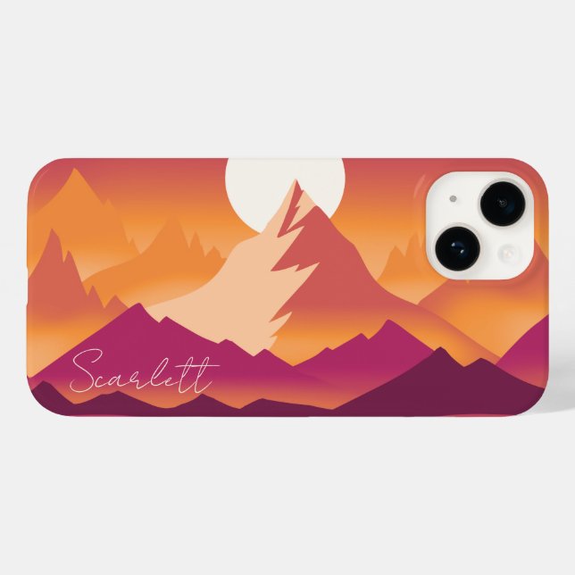 Wüste Sun Mountain Peaks Landschaftsbild Illustrat Case-Mate iPhone 14 Hülle (Rückseite (Horizontal))