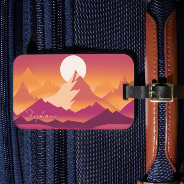 Wüste Sun Mountain Peaks Landschaftsbild Illustrat Gepäckanhänger (Vorderseite Insitu 4)