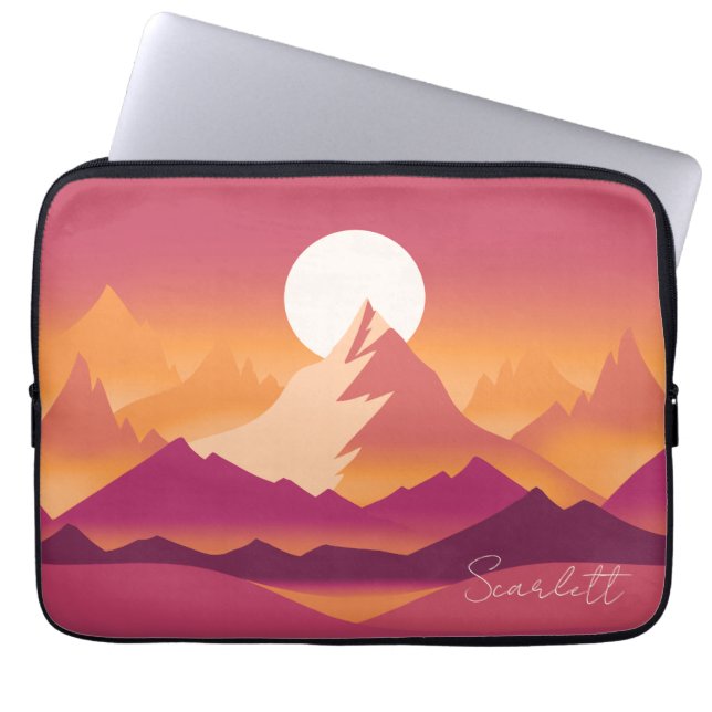 Wüste Sun Mountain Peaks Landschaftsbild Illustrat Laptopschutzhülle (Vorderseite)