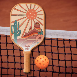 Wüste Sunset Cactus Mesa Gebirge Custom Text Pickleball Schläger