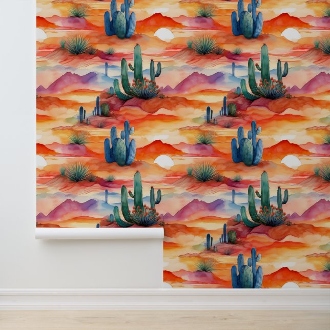 Wüste Sunset Cactus Mountains Tapete (Anwendung)