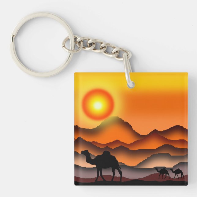 Wüste Sunset Camel Schlüsselanhänger (Vorderseite)
