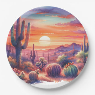 Wüste Sunset Glow Wasserfarbe Südwestliche Hochzei Pappteller