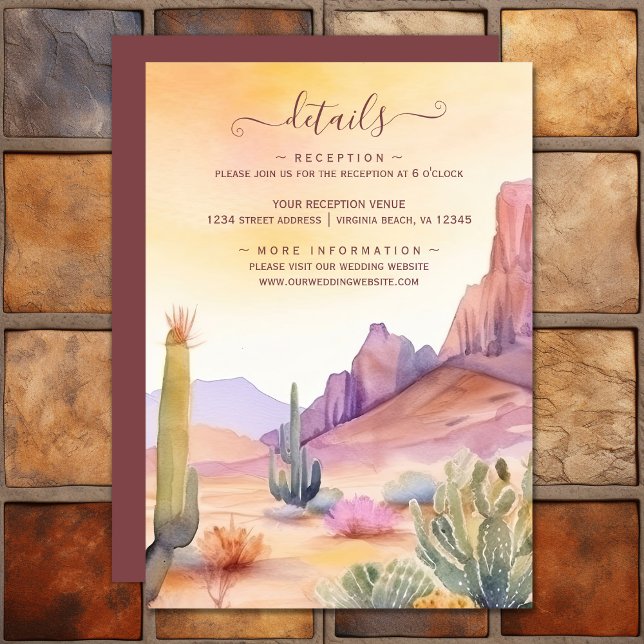 Wüste und Kakteen Hochzeitdetails Begleitkarte (Watercolor Desert and Cactus Wedding Details Enclosure Card)