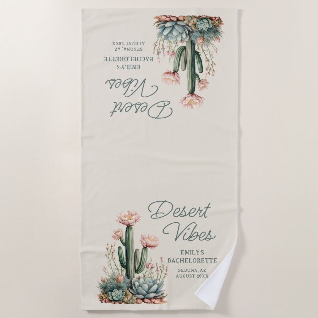 Wüste Vibes Junggeselinnen-Abschied Blubing Cactus Strandtuch (Vorderseite)