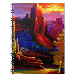Wüste, von Sonnenuntergang-Notebook gemalt Notizblock