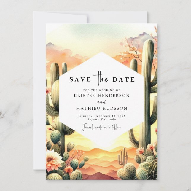 Wüste Watercolor Cactus Wedding Save The Date (Vorderseite)