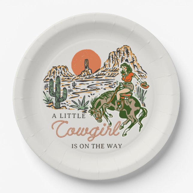 Wüste Western Cowgirl Babydusche Papier Teller (Vorderseite)