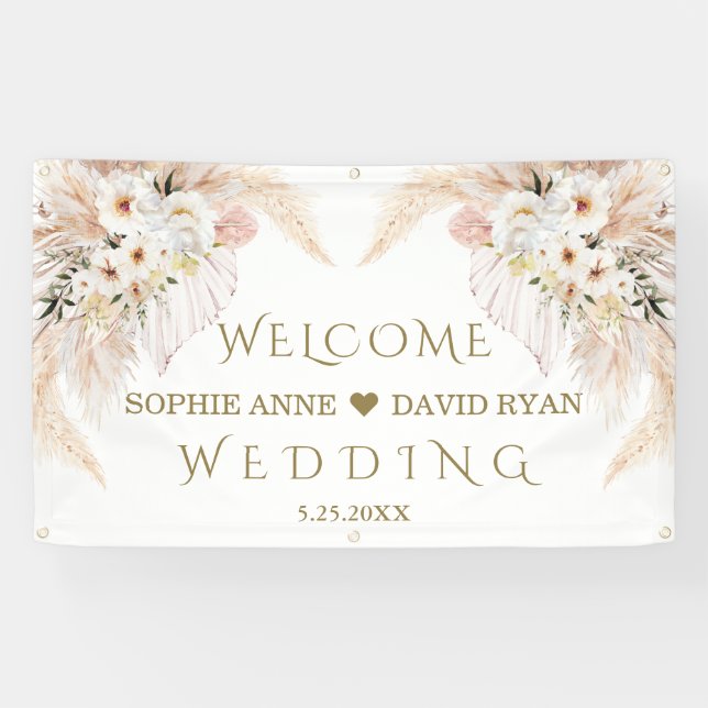 Wüste White Roses Gold Wedding Willkommenszeichen Banner (Horizontal)