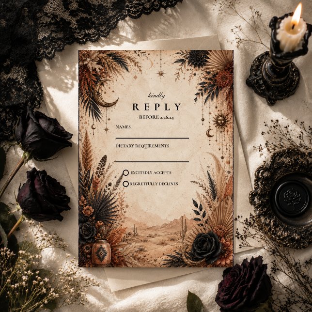 Wüsten-Boho-Goth-Hochzeit RSVP Karte (Von Creator hochgeladen)