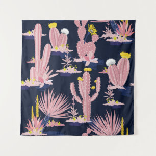 Wüsten Chic: Pastell Kaktus Blüte Wandteppich
