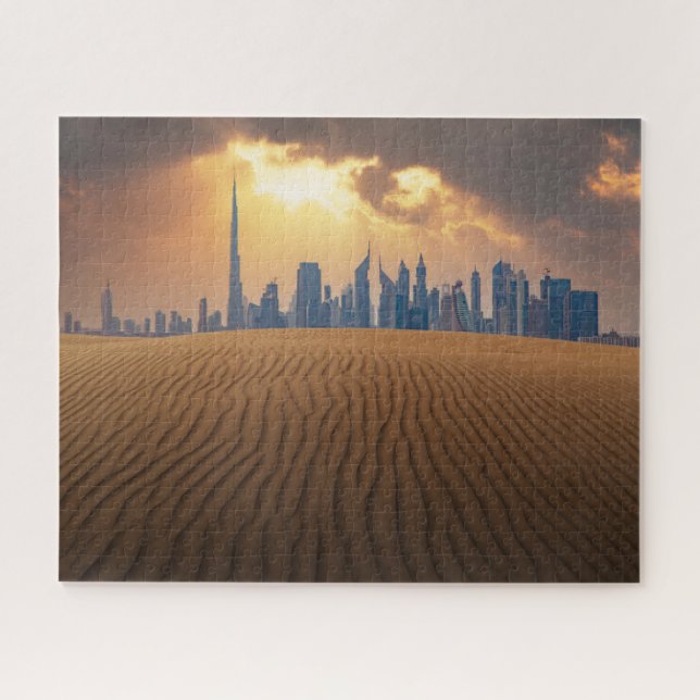 Wüsten | Dubais Skyline View von Sand Dune (Horizontal)