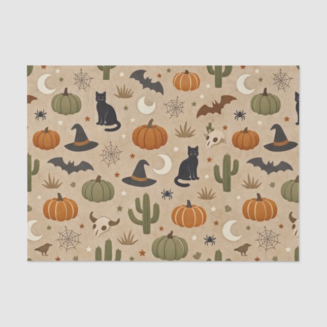 Wüsten-Grüner Kaktus Halloween Seidenpapier (Vorderseite)