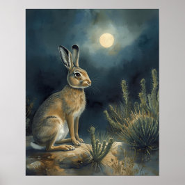 Wüsten-Jackrabbit unter dem Mond Poster